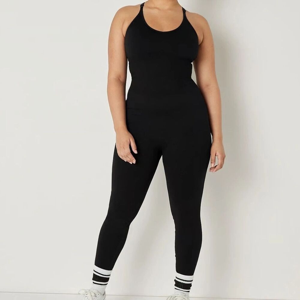 Victoria's Secret Pink Active Seamless One Piece Jumpsuit Racerback XXL Black‎